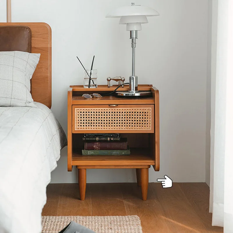 

Full solid wood bedside table rattan woven cherry wood Japanese style solid wood bedside table Nordic modern minimalist small un