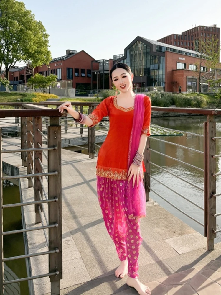 Indian Dance Pants Practice Clothing Professional Oriental Classical Dance Pink Pants Belly Dance Training Trousers DQL10757