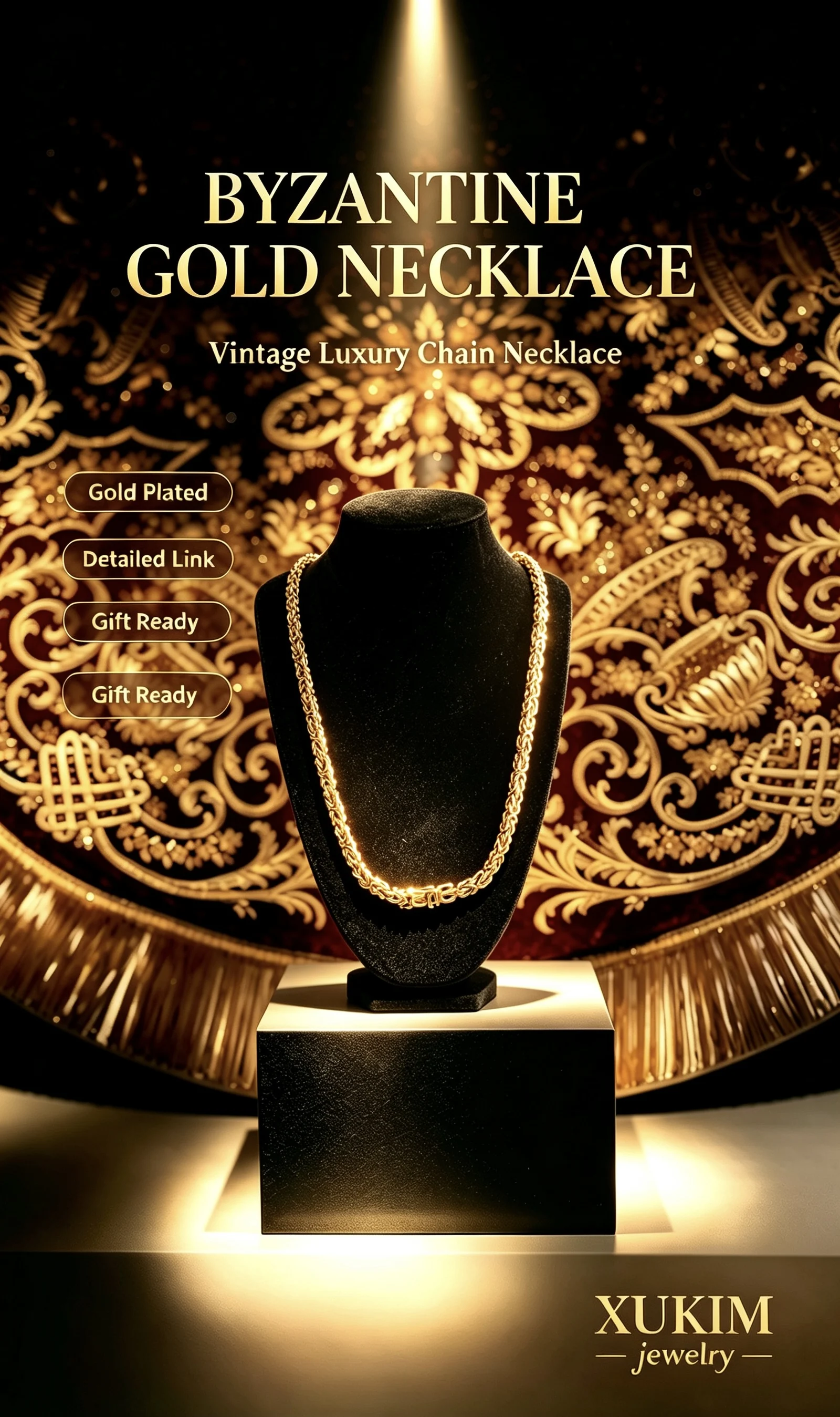 Xukim Jewelry Fashion Byzantine Gold  Chain Kejsar länk  Byzantine Chain Bracelet Necklace