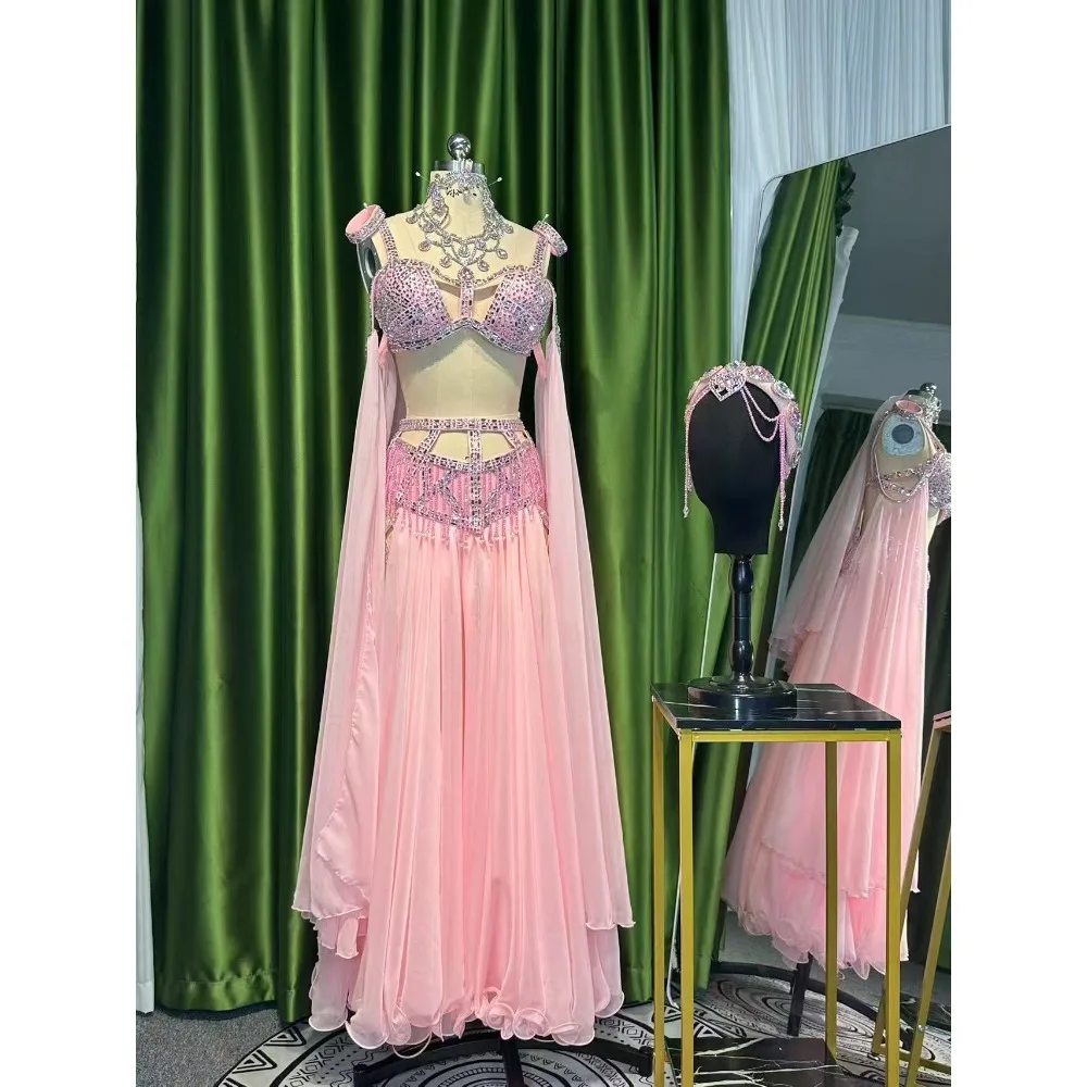 BellyDance Suit Embroidery Diamond Bra Split Fishtail Skirt Performance Set Custom Adult Child Competition Clothing Accessories