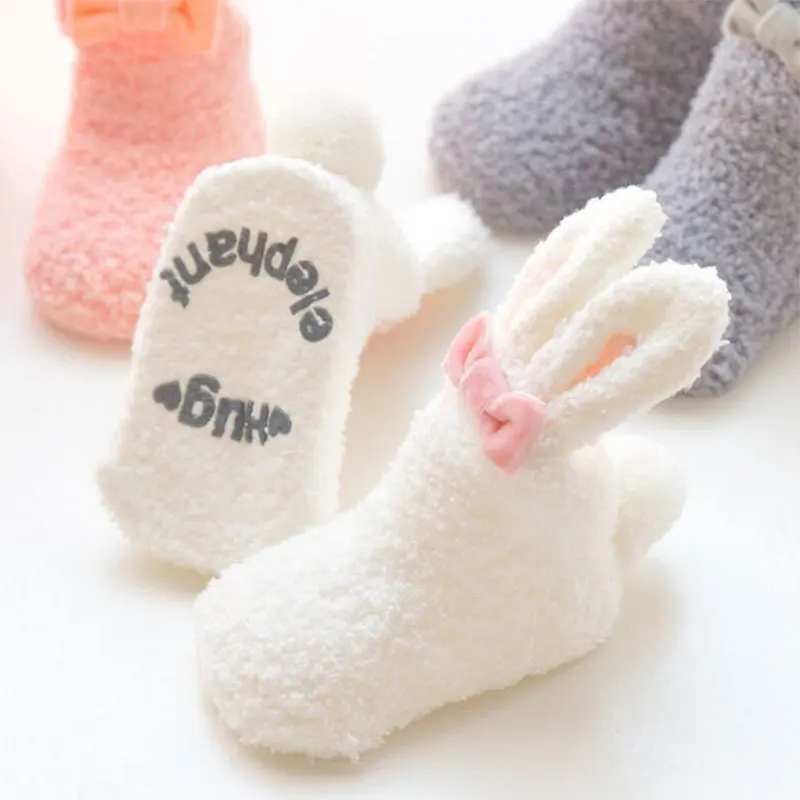 Cute Rabbit Baby Socks Thick Warm Toddler White Autumn Winter PlushKnee High Baby Long Tube Socks Newborn Anti Slip Floor Socks