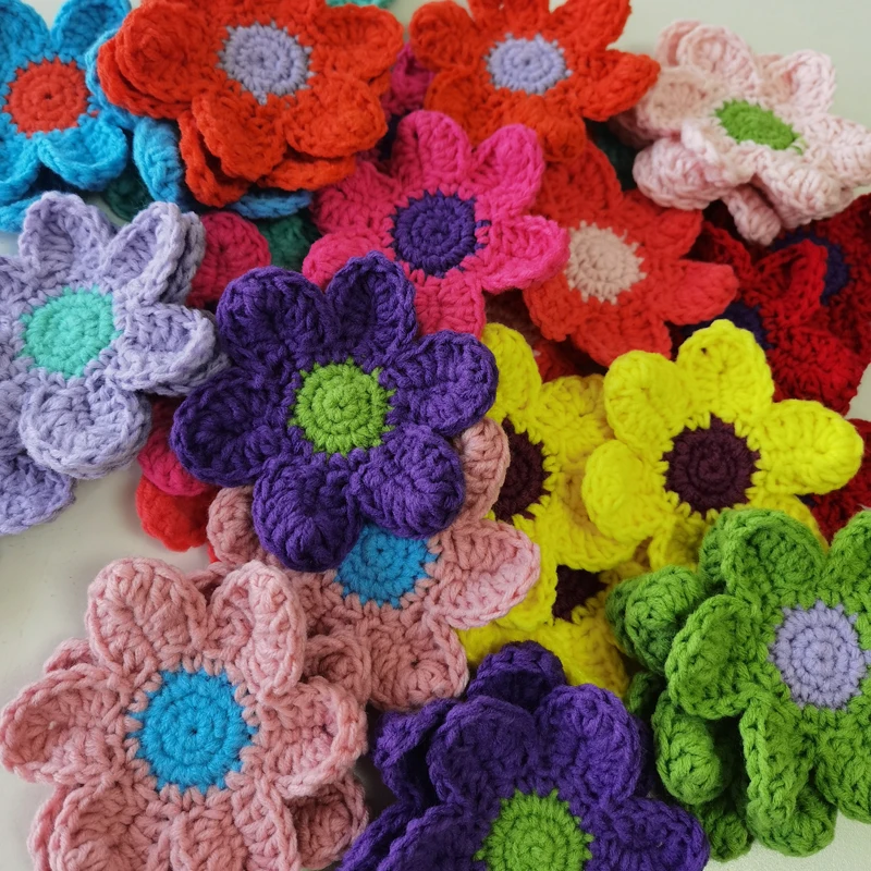 Decoration Coasters Handmade Crochet Cup Pad Multicolor Flower Wool Doilies Round Table Mat 9cm DIY Hand Accessories 30pcs/lot