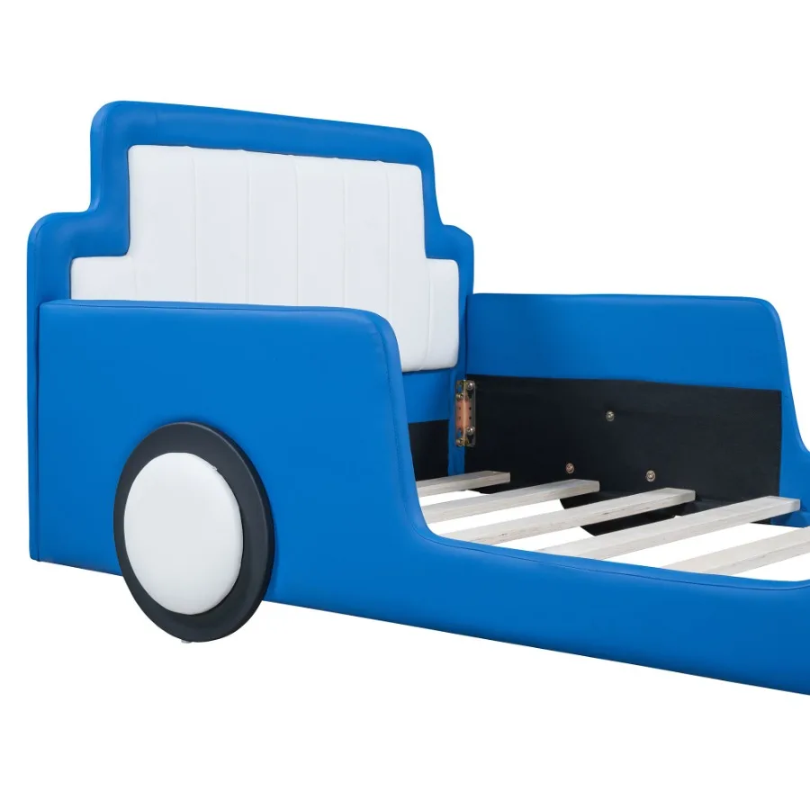 Twin Size Race Car-Shaped Platform Bed with Wheels Blue