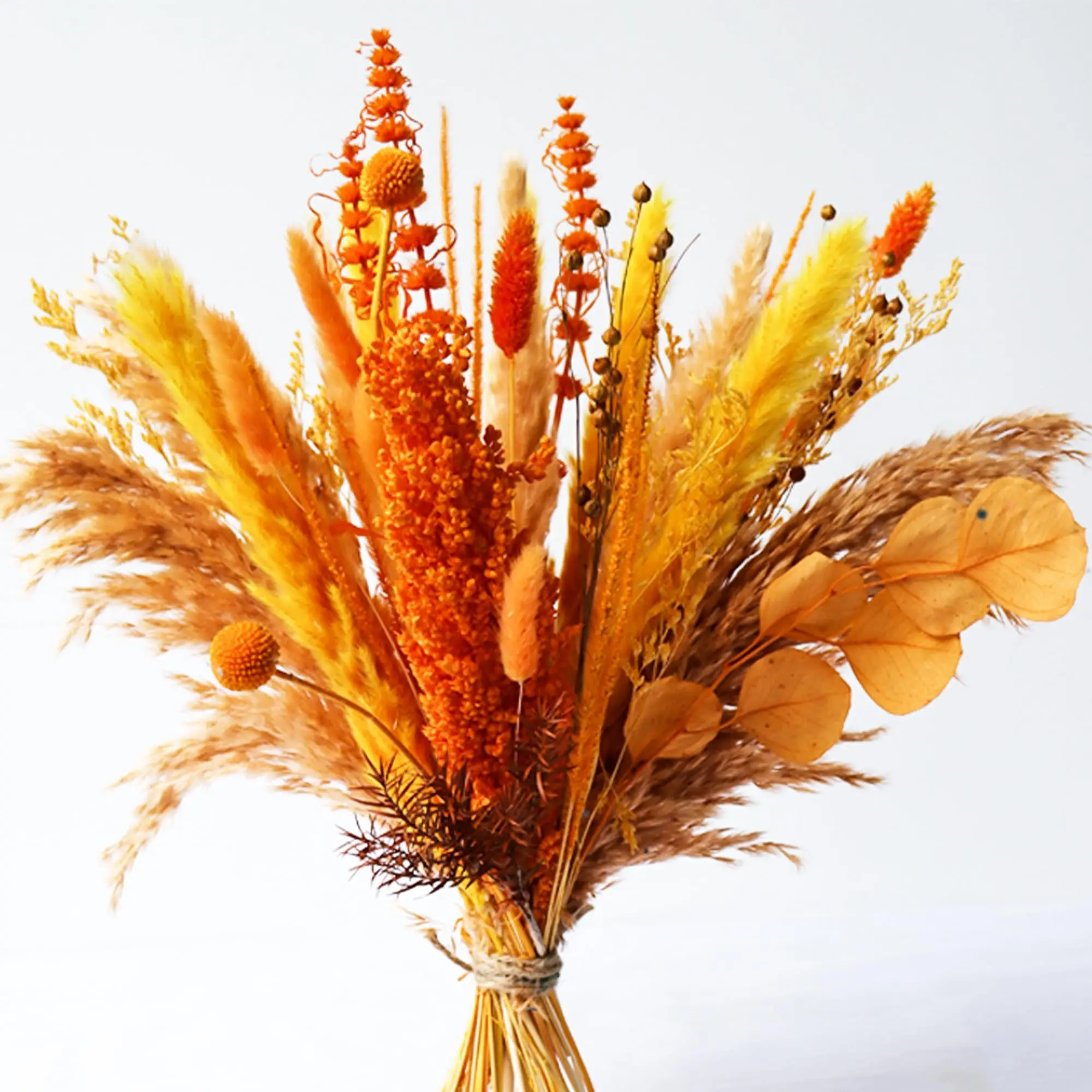 Orange Boho Natural Dried Pampas Grass Bouquet,Fall Pampas Grass Decor Dried Flowers Arrangement for Home Wedding Decorations