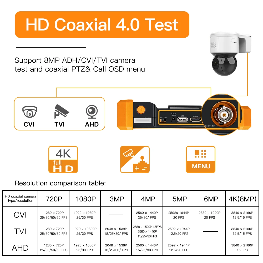 Imagem -05 - Wsdcam Hd3100 8mp Cctv Câmera Tester Ahd Test Monitor Tvi Cvi Cvbs Suporte Portátil Utp Ptz Hdmi Entrada Vga