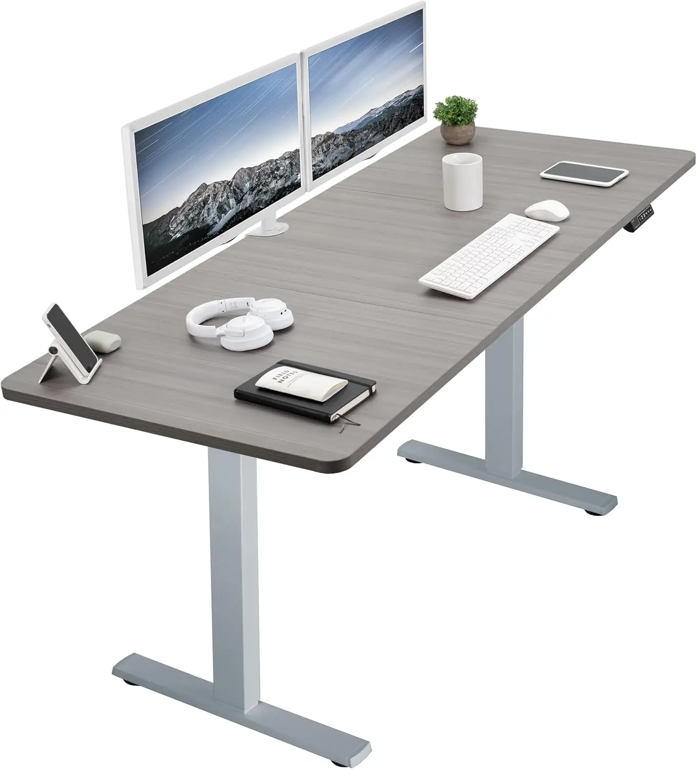 Electric 71 x 30 inch Standing Desk Workstation, Memory Controller Height Adjustment,  Dark Gray Top Gray Frame