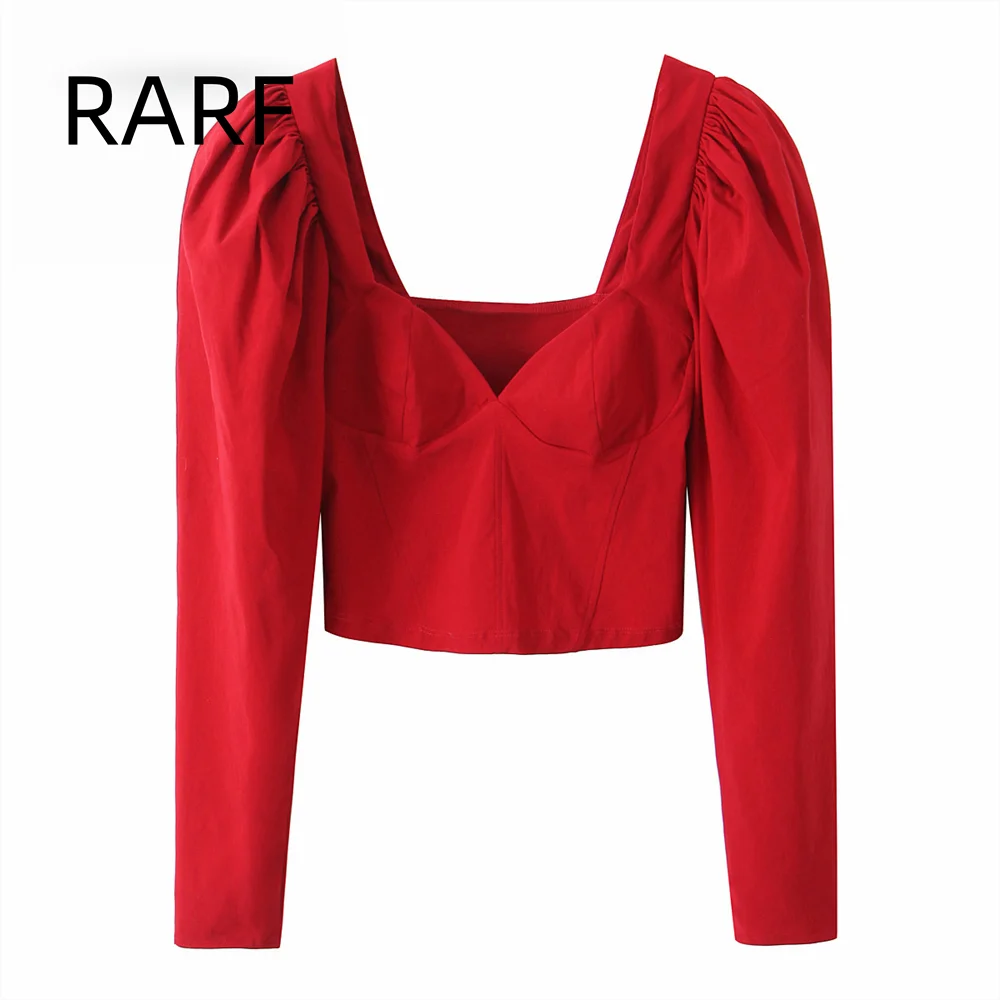 24 autumn/winter new women's clothing simple basic style heart-shaped collar fluffy sleeves long sleeved shirt top