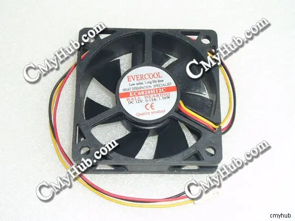 For EVERCOOL EC6020H12C DC12V 0.13A 1.56W 6020 6CM 60MM 60X60X20MM 3pin Cooling Fan EC6020H12C