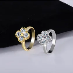 925 Sterling Silver 1.2cttw D Color Moissanite Clover Engagement Ring for Women Fine Jewelry Bling Diamond Ring Plated 18k Gold