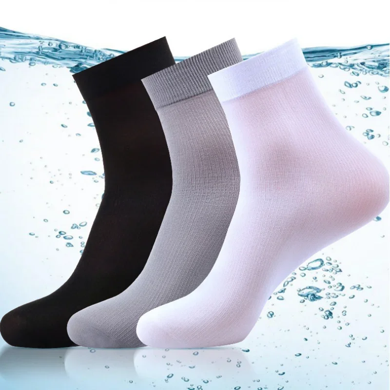 20pcs Summer Men's Socks Ultra-thin Breathable Ice Silk Middle Socks for Business Men Black White Soft Bamboo Fiber Long Socks