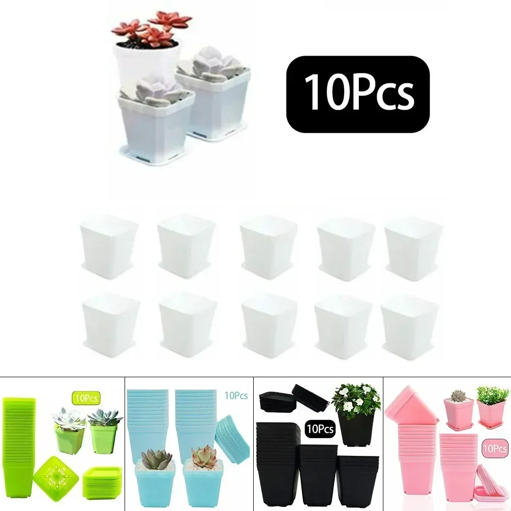 10pcs 5 Colors Avilable Thicken Flower Pots Planters Pot Trays Plastic Pots Creative Small Square Pots For Succulent Plants