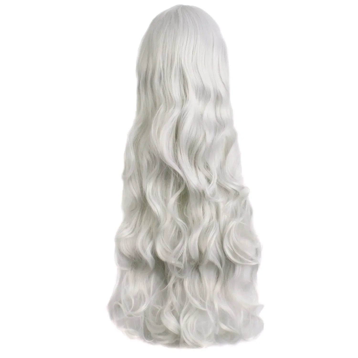 تأثيري شعر مستعار طويل مقاومة للحرارة الشظية الأبيض مجعد موجة الشعر للنساء مجعد متموج شقراء زي حزب الباروكات #2