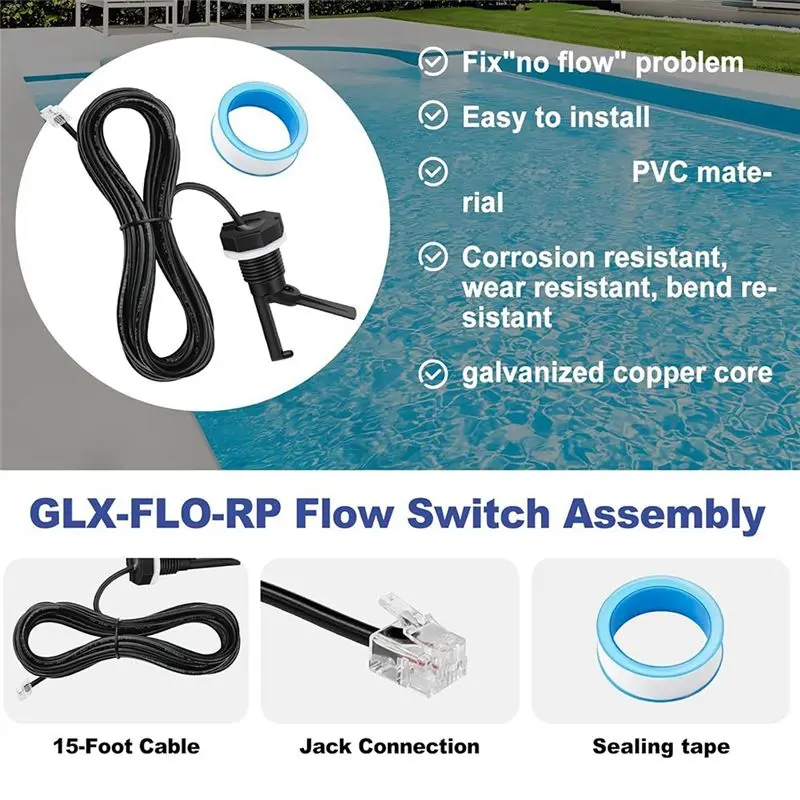 ABKW-GLX-FLO-RP Flow Switch Assembly, Pool Flow Sensor For Goldline And Aquarite Salt Systems Pool Flow Switch With Cable