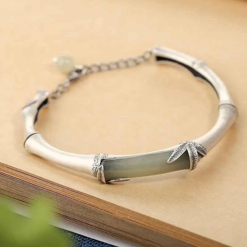 

S990 Hetian Jade Qingyu Серебряный женский открытый браслет