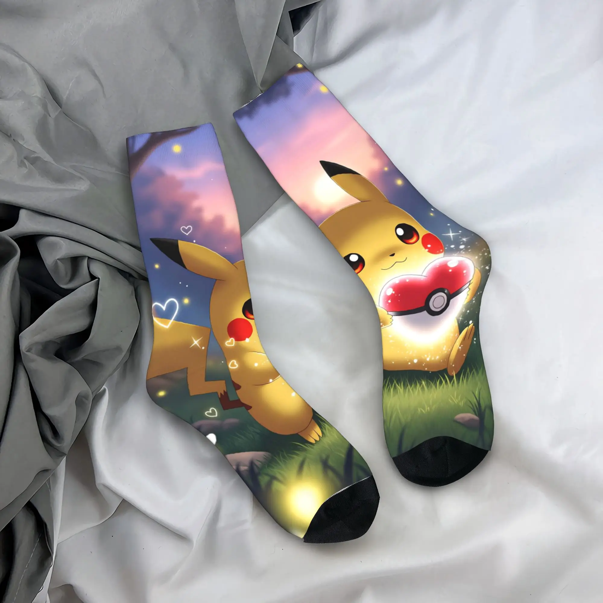 

Pokemon Pikachu Stockings Unisex Men Socks Warm Soft Casual Socks Winter Skateboard Anti-Slip Custom Socks Gift