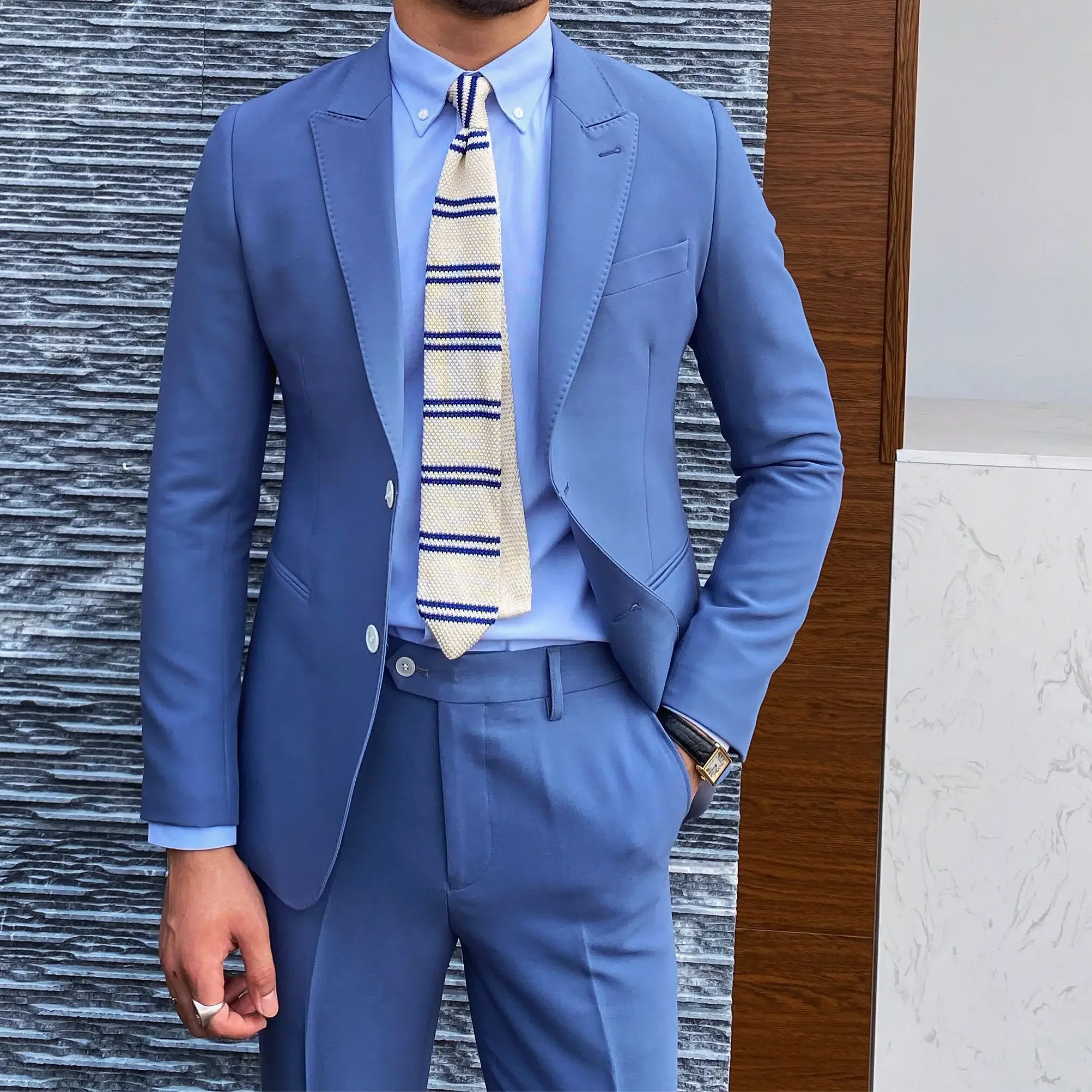 

Two Piece Jacket Pants Suits for Men Terno Hombres Blue Single Breasted Peaked Lapel Elegant Formal Slim Fit Custom Made