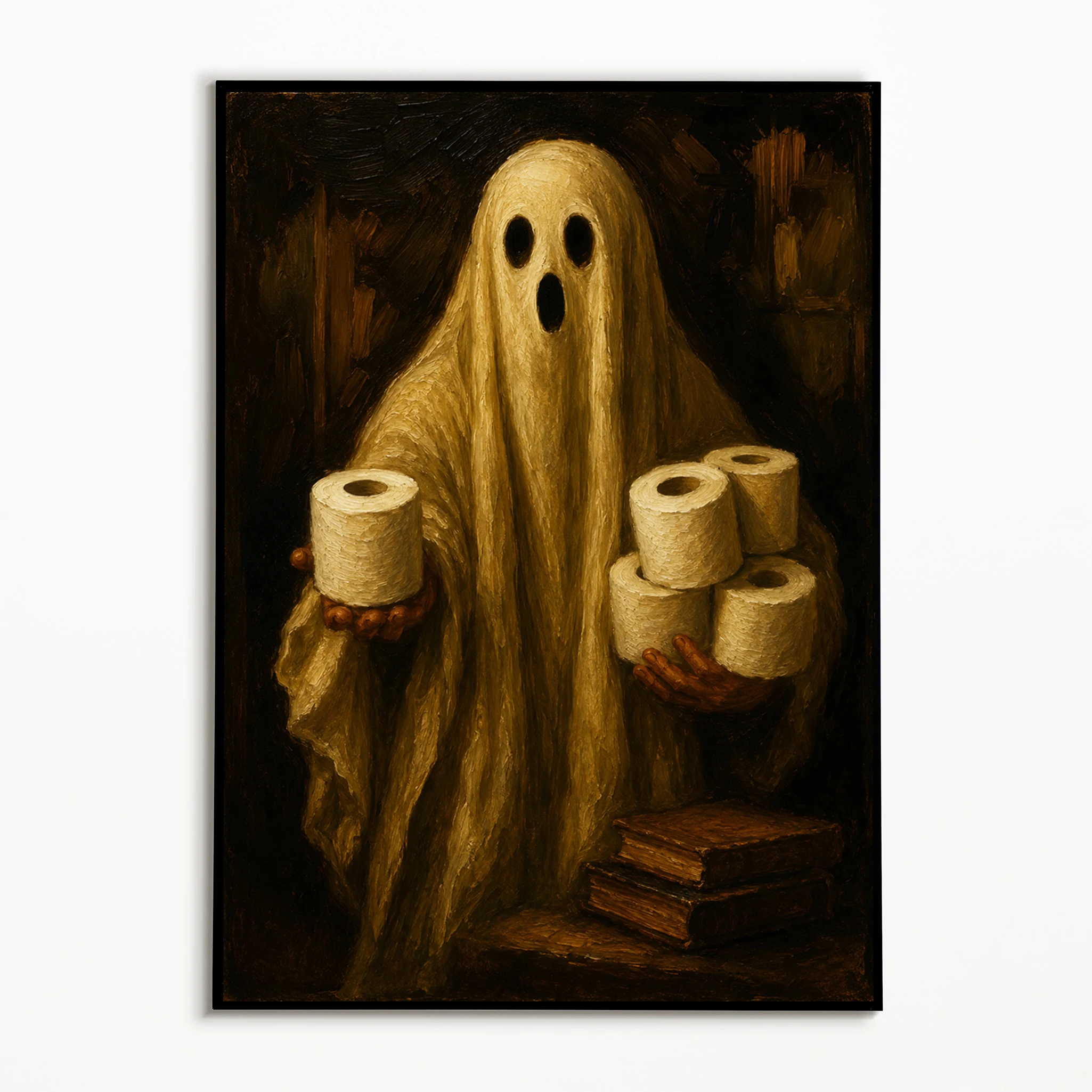 1PC Autumn Retro Funny Ghost Skull Bathroom Theme Poster  Halloween Terrifying Toilet Wall Art  Frameless Canvas Printing