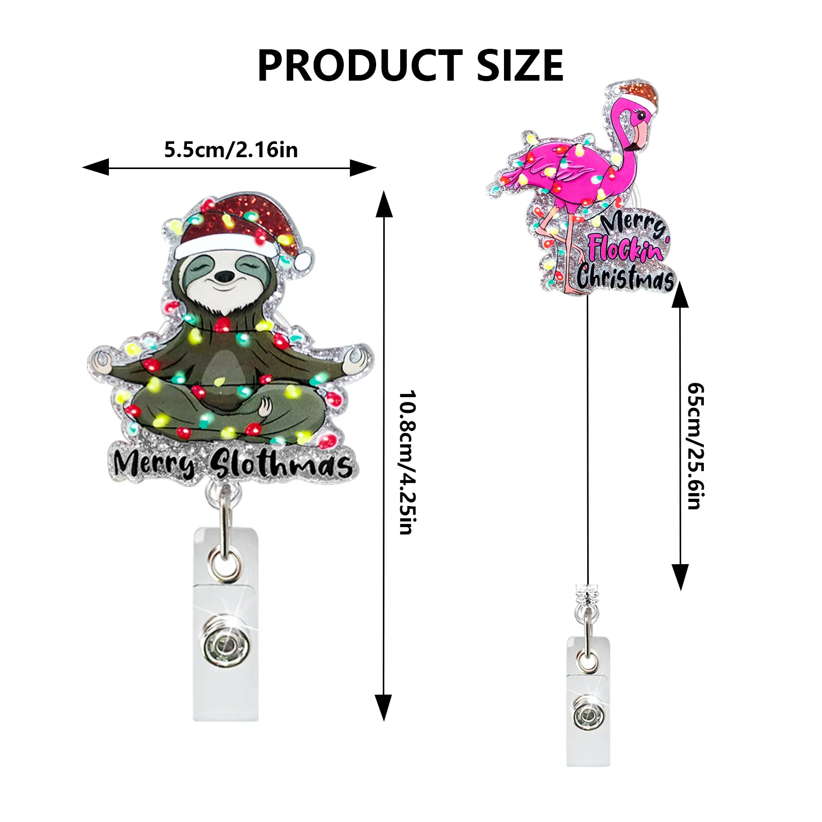 2024 New Design 1 Piece Acrylic Anime Cat Dog Danosaur Sloth Retractable Nurse Badge Reel Christmas Name Tag ID Clip Holder
