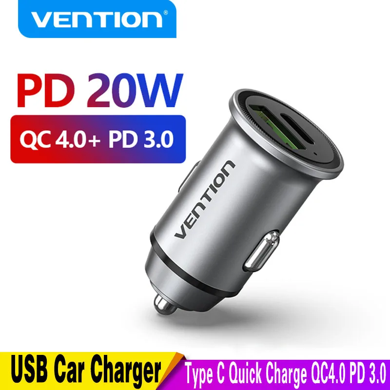 Vention Car Charger Type C Fast USB Charger for iPhone 12 13 Xiaomi Car Charging Quick 4.0 3.0 Charge Moible Phone 20WPD Charger