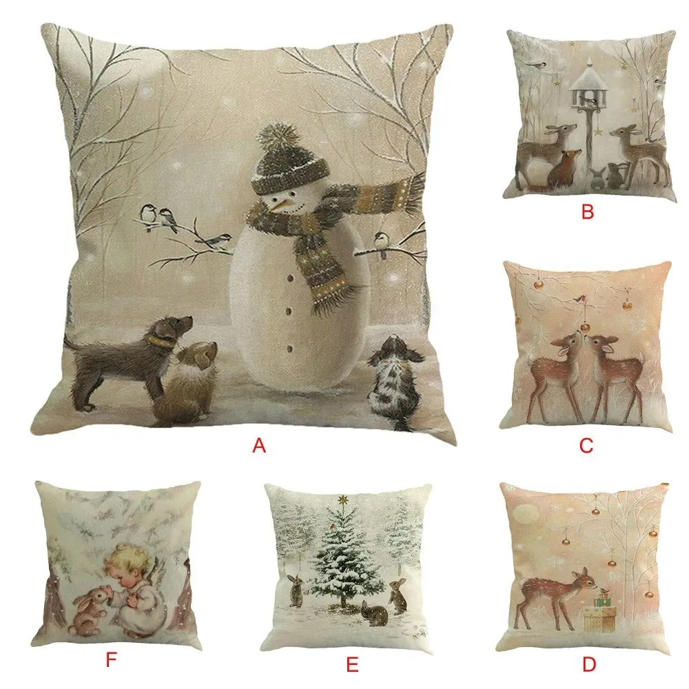 

45X45cm Christmas Cushion Pillowcase Elk Tree Home Living Room Christmas Navidad New Year Decoration Christmas Decoration 2024