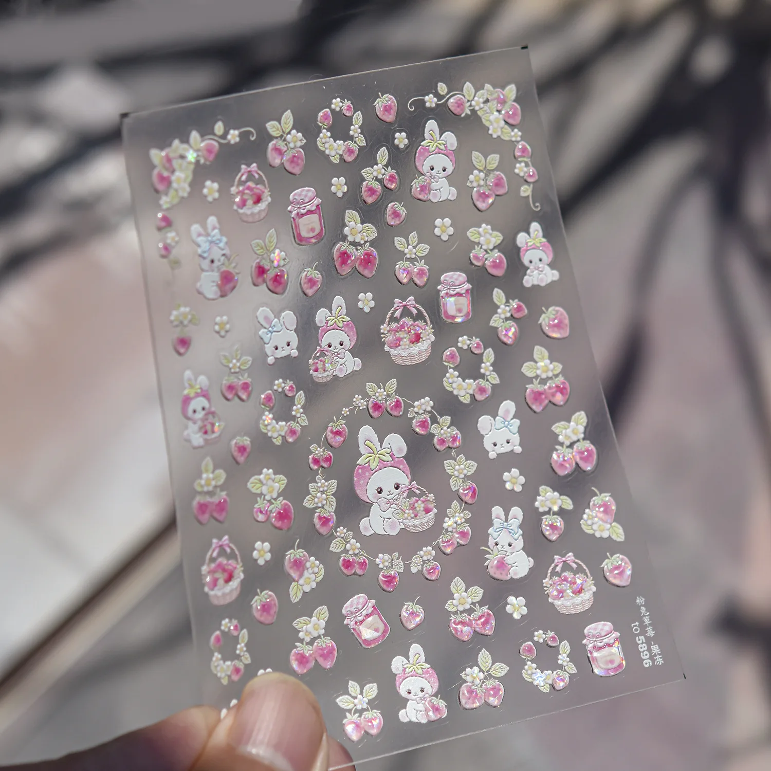 5D Jelly Nail Stickers Cute Sweet Cartoon Nail Stickers 3D Pink Rabbit Strawberry Stickers Accessories For Nails Manicure Decora