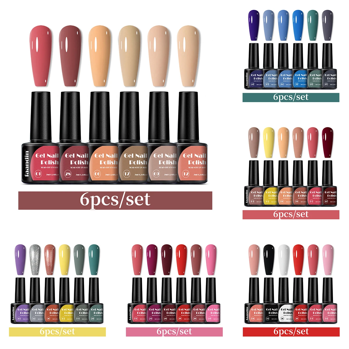 6Pcs/Set Faandin 0.24oz*6 Bottles Gift Box Set, Solid Color Pearlescent Gel Nail Polish Set, Rich Colors, Selected in Purple, Red, and Colorful Tones, Dazzling Nail Polish Gel Set, High-Quality Nail Polish Gel, Long-Lasting and Wear-Resistant, Not Easy to Fade, Easy-To-Remove Nail Polish Gel, Gift for Mom, Gift for Girlfriend, Perfect Gift, Wholesale Nail Polish Gel for Nail Salons