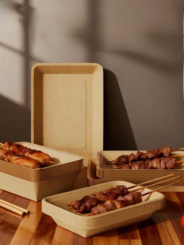 disposable-thickened-rectangular-beef-skin-paper-tray-barbecue-grilling-skewers-takeout-packaging-snack-paper-tray-catering