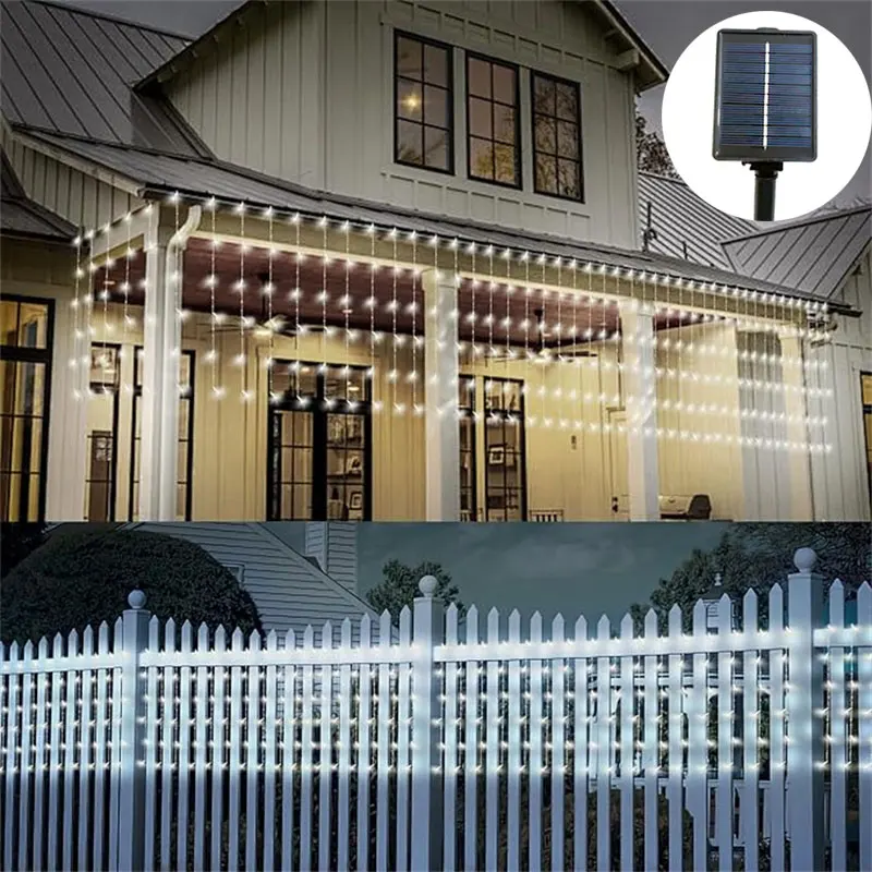 

Outdoor Solar Curtain LED String Lights Garden Pavilion Home Window Camping Christmas Wedding Decoration Landscape Hanging Light