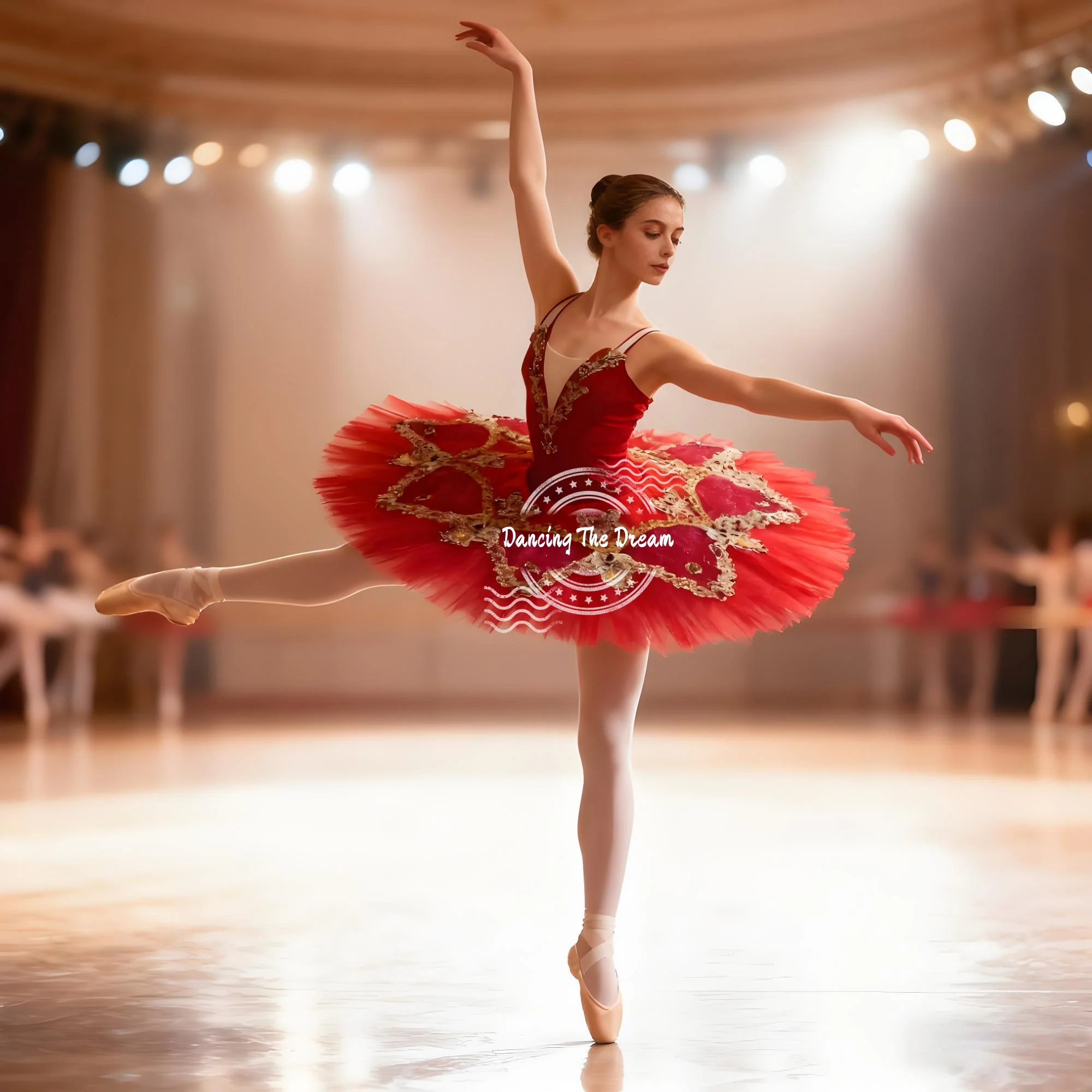 

Luxurious Scarlet - Gold Embellished Ballet Dress