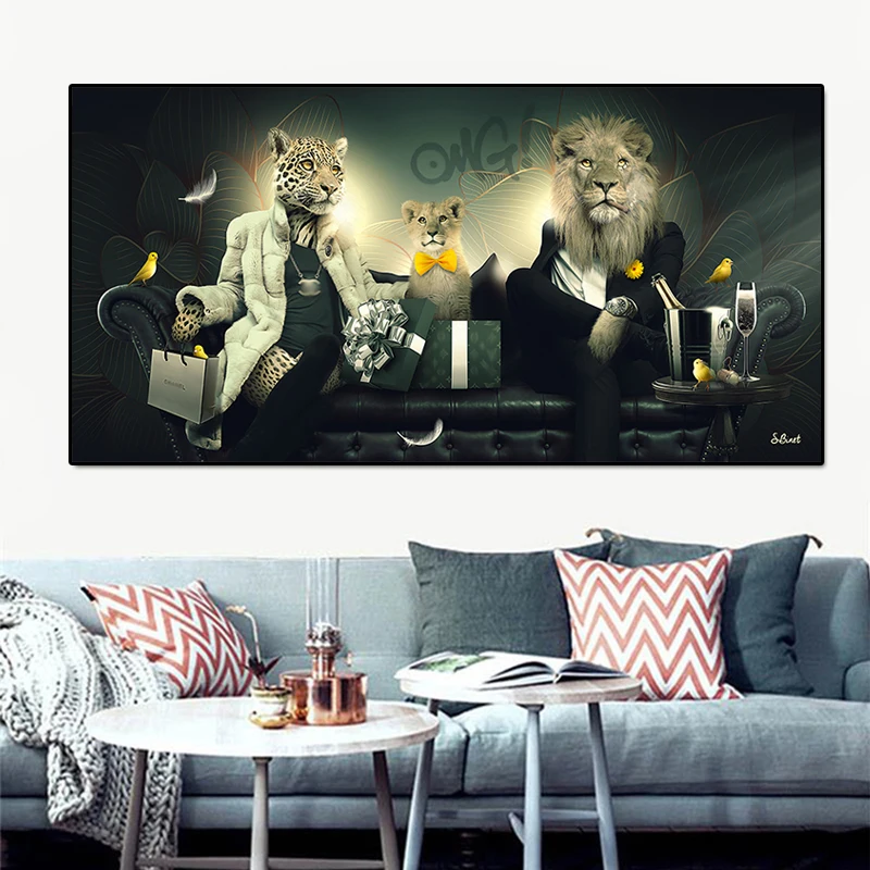 

Mr. Lion fashion leopard Luxury Posters and Prints Musician Dog Monkey Canvas Painting Abstract Animal Wall Pictures Room Decor