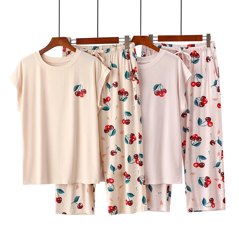

Modal Pajama Loungewear Sets Woman Nightwear Sleeveless Calf Length Pant Pijama Summer Women's Suit Night Wear Female