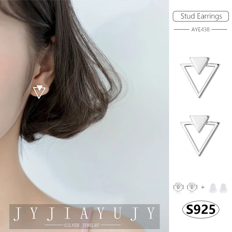 

JYJIAYUJY 100% Sterling Silver S925 Stud Earrings Hollow Out Triangle Shape Fashion Trendy Hypoallergenic Jewelry Gift AYE438