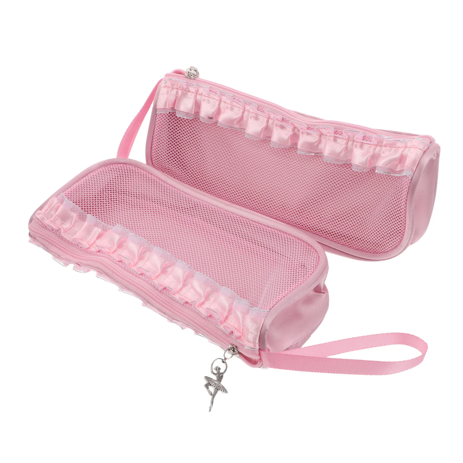 

2pcs Ballet Shoes Storage Bag Mesh Pointe Shoe Pouch Pink Zipper Dance Slipper Tote For Women Waterproof Lightweight