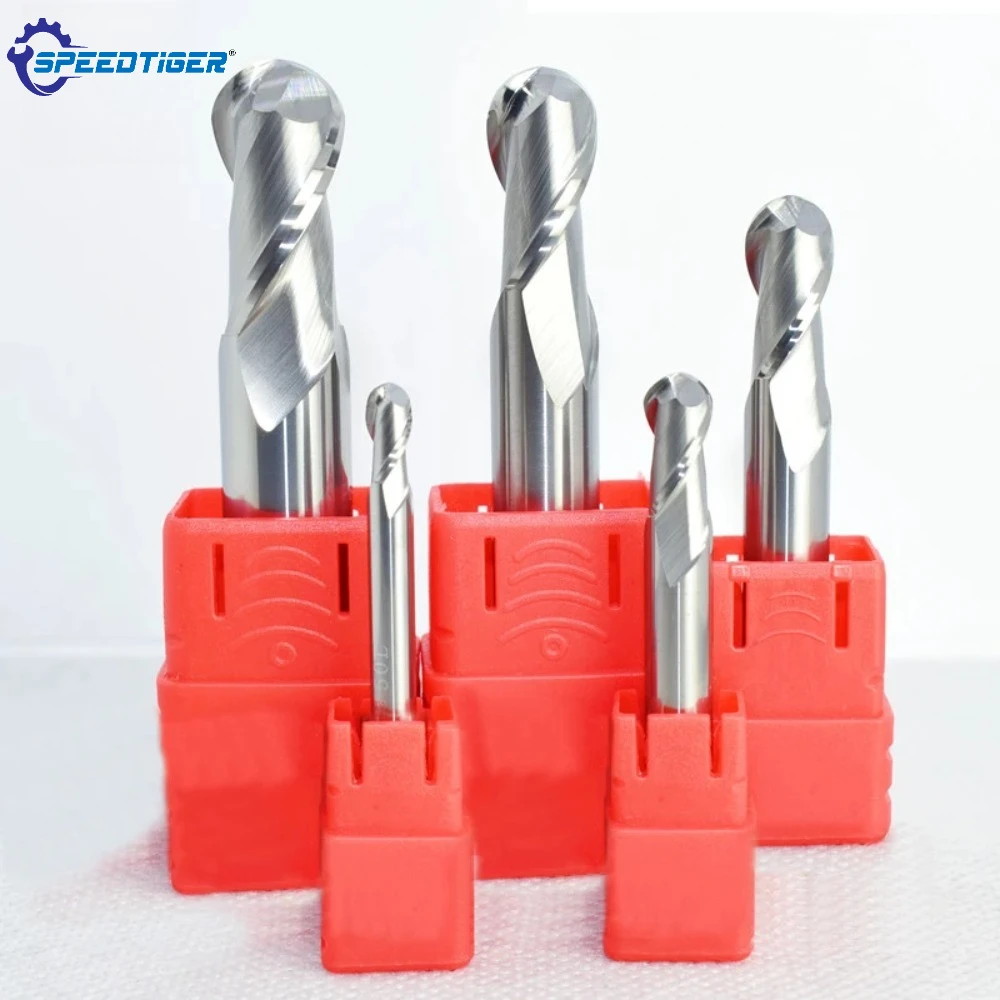 SPEEDTIGER Solid Carbide Ball Nose End Mill R0.5-R5.95 Uncoated Special for Aluminum Wood CNC 3D Curve Engraving Machining Tool
