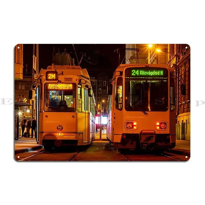 Ganz Kcsv7 And Duewag Tw6000 Trams In Budapest Metal Sign Design Vintage Wall Decor Designs Bar Tin Sign Poster