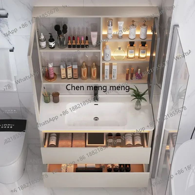 N138  Modern simple ceramic integrated basin bathroom cabinet combination floor-to-ceiling toilet washbasin cabinet