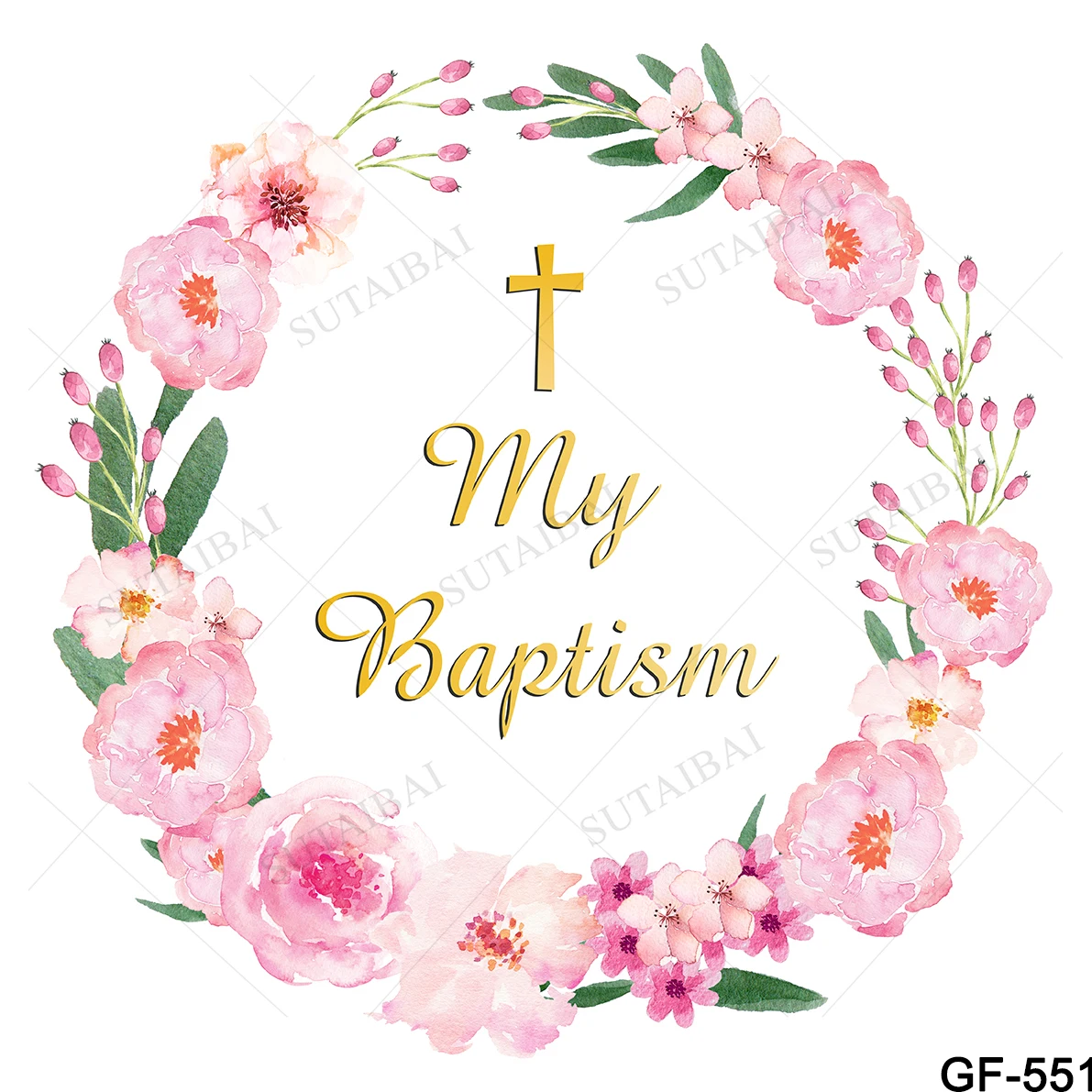 Customized Name Girl Communion Photography Backdrop Flowers Wreath God Bless Baby Baptism Party Deco Supplies Studio Booth Props