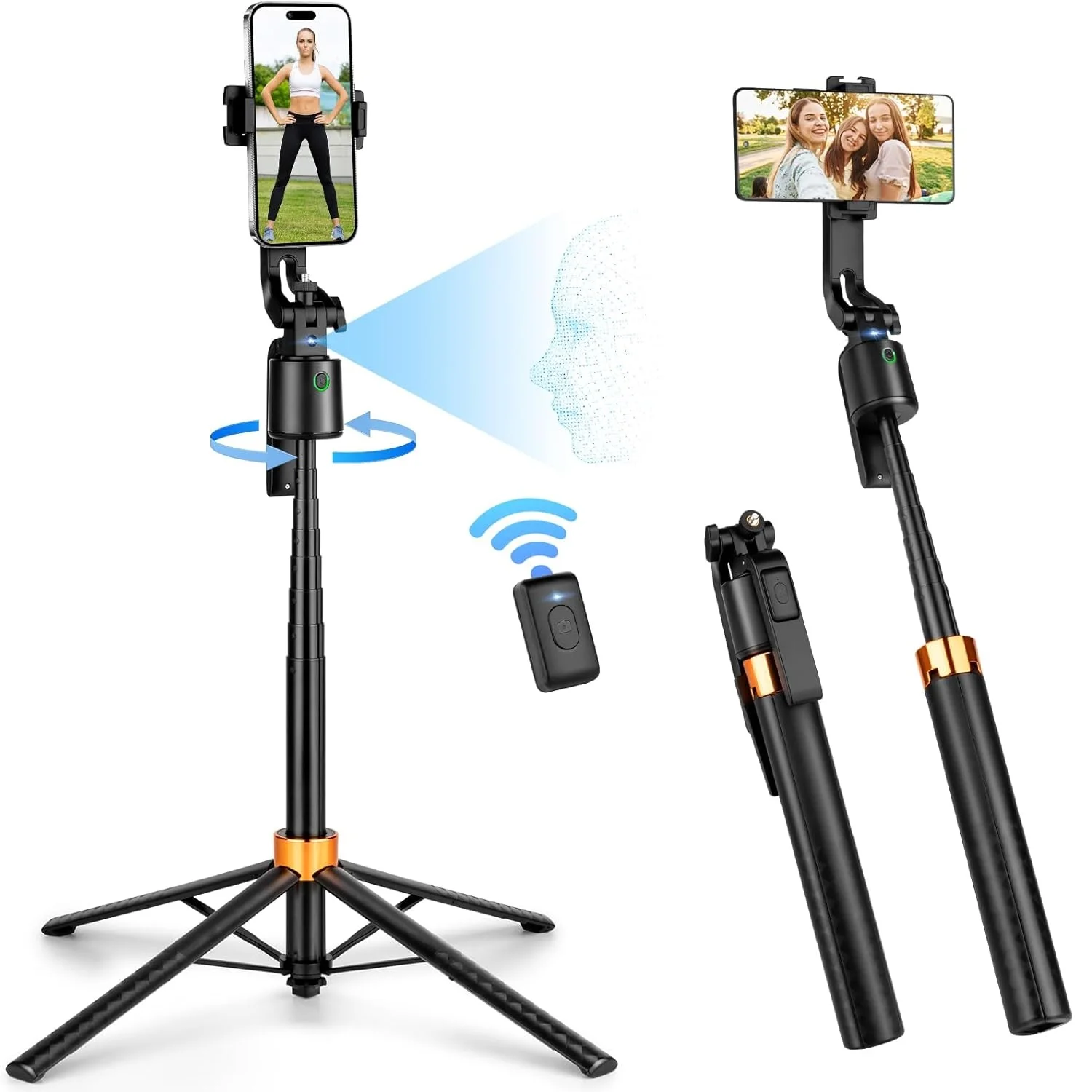 

Bluetooth Selfie Stick 1.8m Stretchable Gimbals Tripod 10M Remote Control Shooting Phone Stand AI Smart Face Tracking Stabilizer