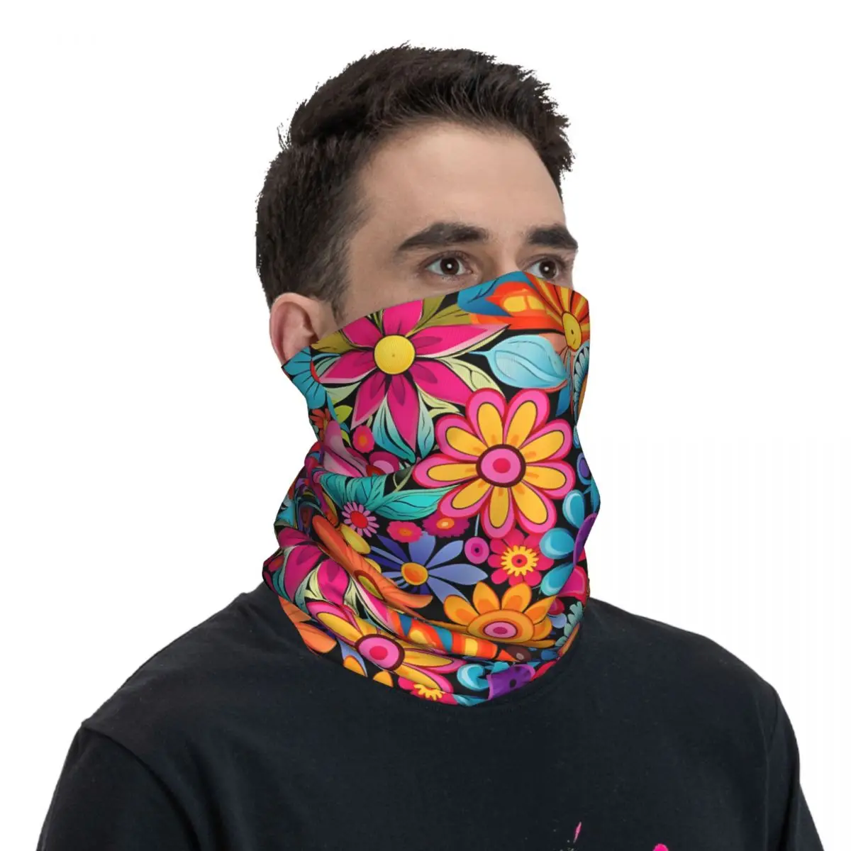 Psychedelische Flower Power Bandana Nek Cover Wrap Sjaal Bivakmuts Unisex Volwassen Ademend