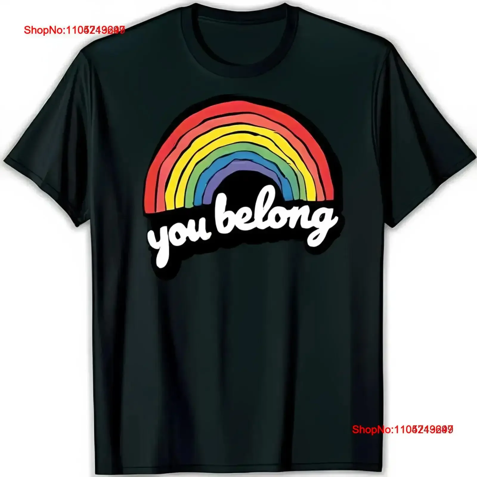 Black T Shirt with Colorful Rainbow You Belong Cursive Design vintage Washed graphic streetwear Top For Everyday Wear fashion