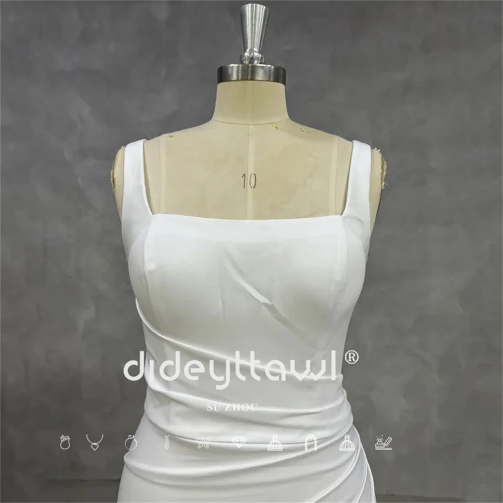 DIDEYTTAWL Real Photos Customized Square Neck Mermaid Wedding Dress Backless Simple Design HIgh Side Split Sweep Train Newest