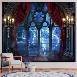 1pc Gothic Vampire Medieval Castle Moon Bat Backdrop Cloth Halloween Party Decoration Background Photo Props