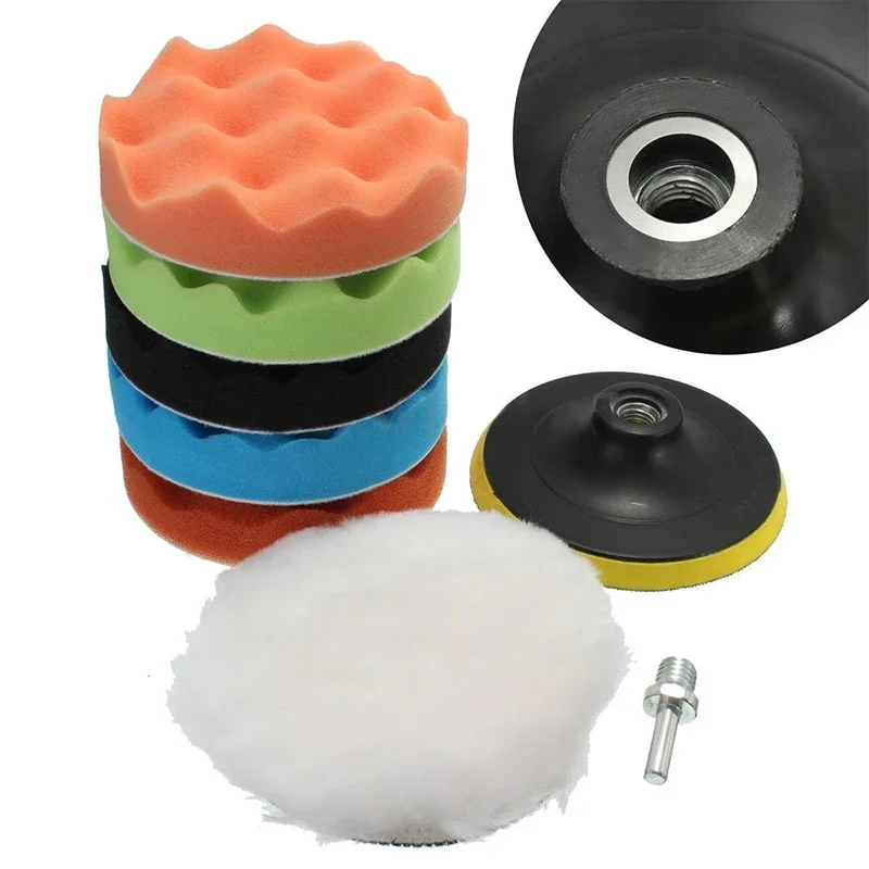 8pcs/set 3inch Buffing Sponge Pad Set Car Polishing Disc 75mm Auto Waxing Sponge Car Polisher Drill Adapter Cleaning Tool