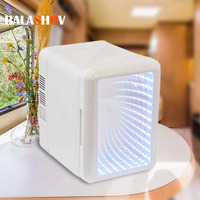 Mini Refrigerator 4L Mirror Fruit Beverage Cooler with Lamp Portable Suitable for Car Student Dormitory Beauty Makeup Camping