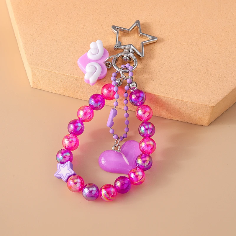 Pretty Handmade Beaded Bracelet Keychain Wristlet Keyring Pendants for Women Girls Handbag Decor DIY Kid\'s Jewelry Accessories