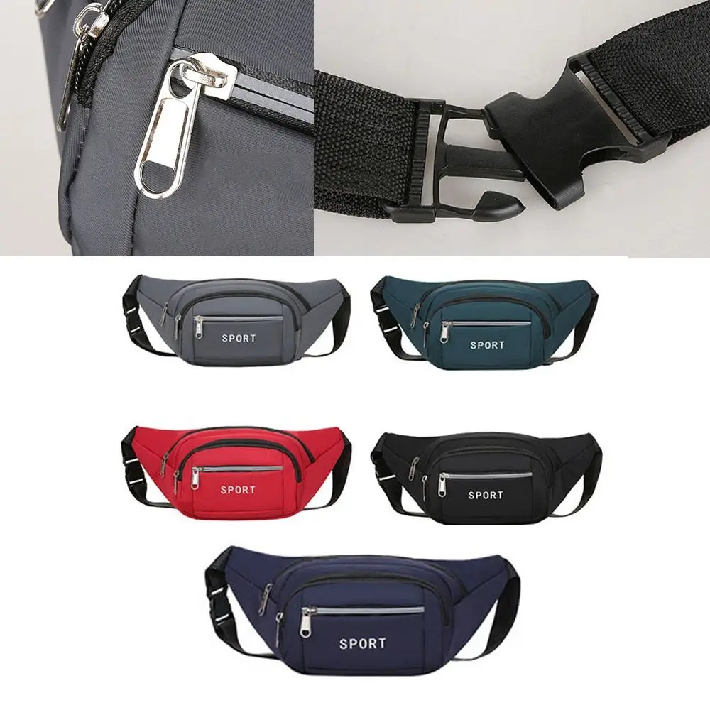 Letter Men's Waist Belt Bag Large Capacity Travel Purse Nylon Waist Pack Reflective Stripe Storage Holder Phone Pouch Hiking