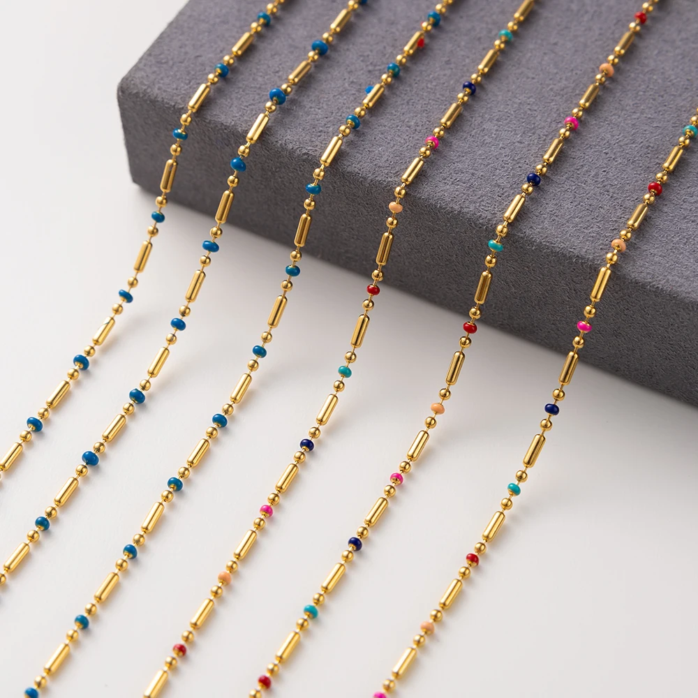 1 Meter Stainless Steel Enamel Beads Chains For DIY Handmade Necklaces Bracelets Jewelry Making Supplies Accessories Material
