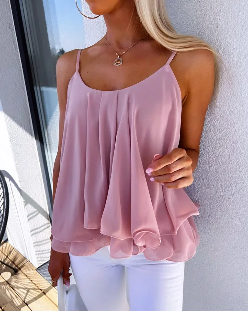 

Summer Hot Sale Of The Season Fashionable Women's Loose Chiffon Strap Top Casual Style Small Vest Blouse Comfortable Breathable