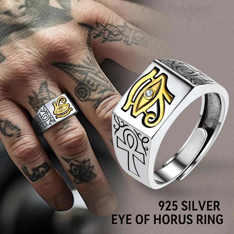 Egyptian Vintage Men Eye Of Horus Ring Fashion  925 Sterling Silver Ring Punk Biker Amulet Jewelry Gift