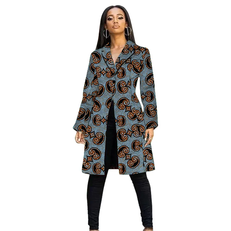 African Print Female Long Jacket Tailored Collar Women's Coat Holiday Gift Nigerian Style For Wedding/Party